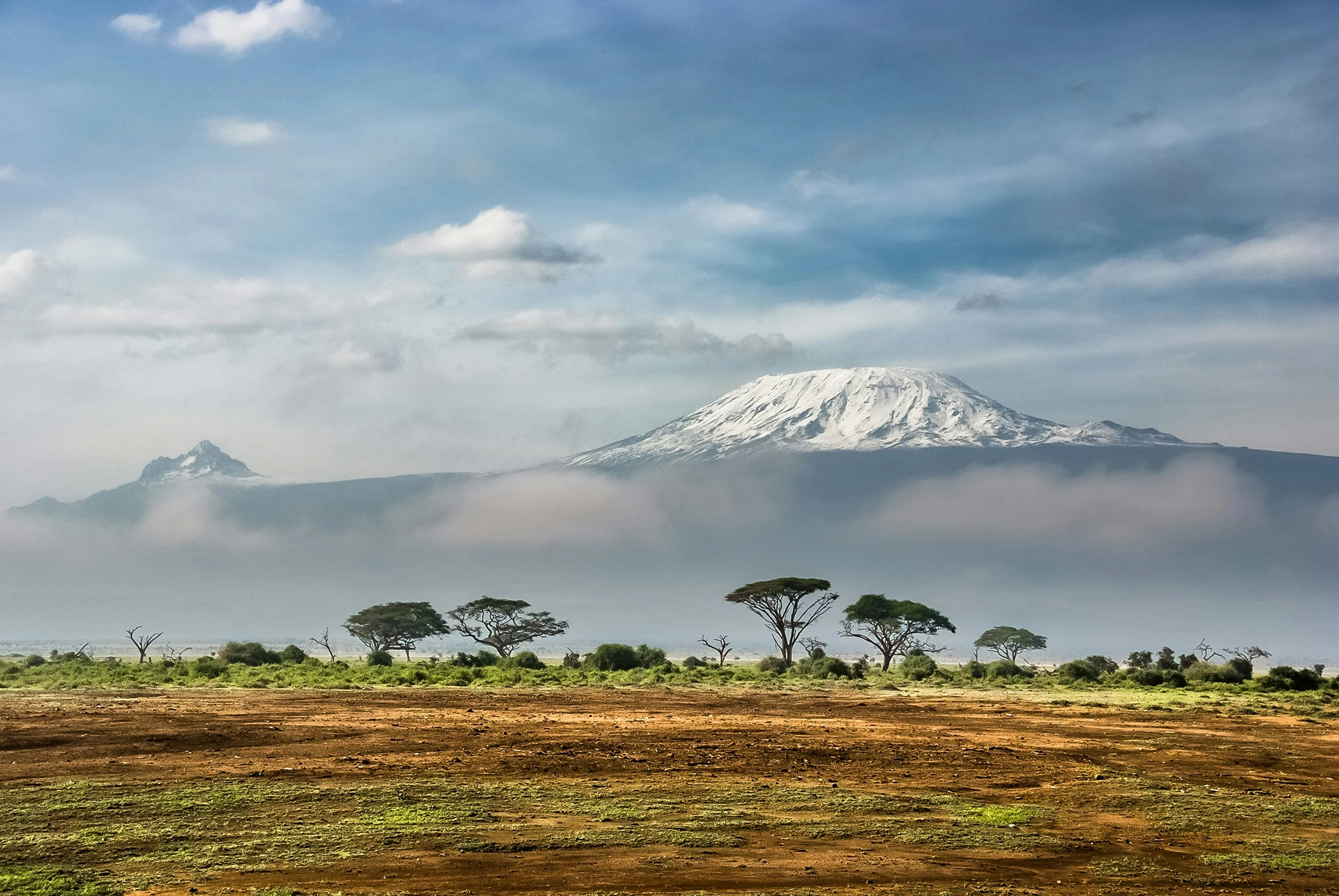 Mount Kilimanjaro rises above the clouds in Tanzania, East Africa